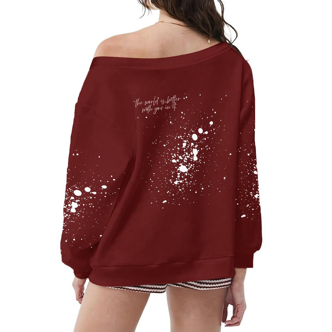 Off-Shoulder Sweatshirt w/Micro-Fleece Lining | (XS-6XL)Off-Shoulder Sweatshirt w/Micro-Fleece Lining | (XS-6XL)