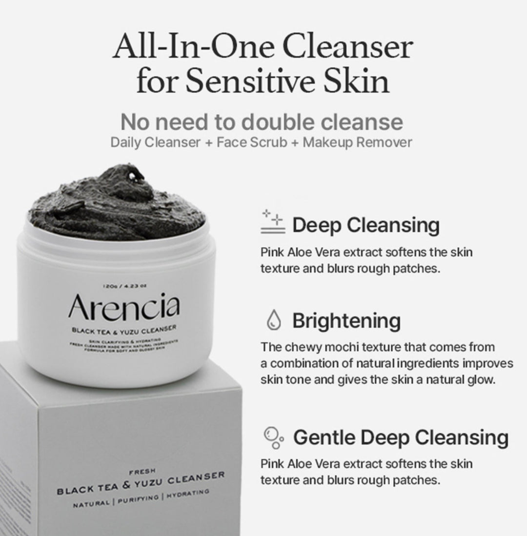 ARENCIA FRESH BLACK TEA & YUZU RICE MOCHI CLEANSER 120G / 4.23 FL.OZ